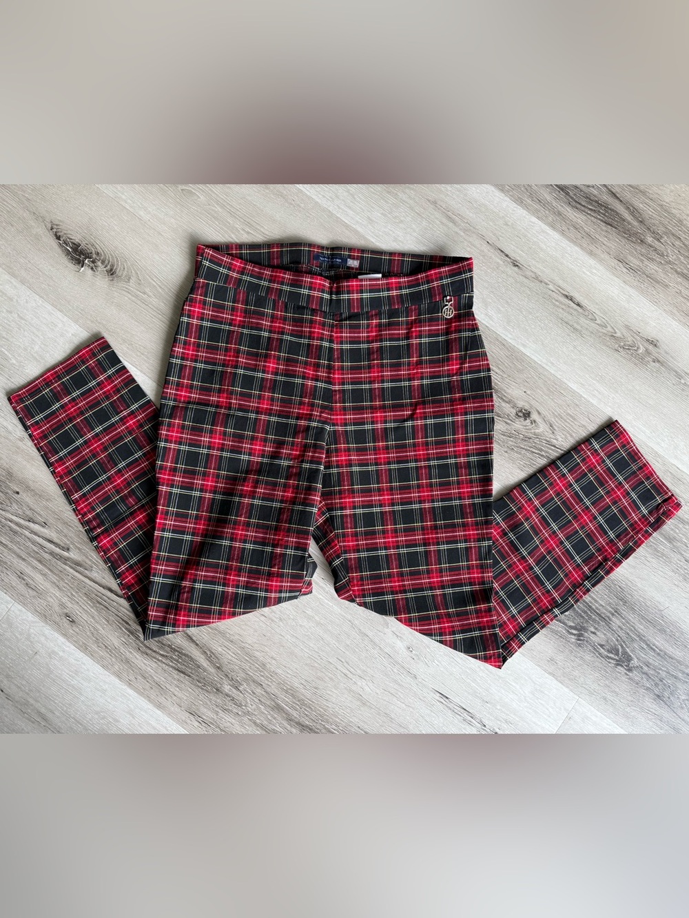 Tommy Hilfiger Red and Black Plaid Trousers, Size 14